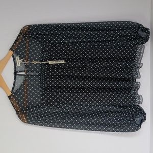 Max Studio Sheer Long Sleeve Peasant Top Black XS